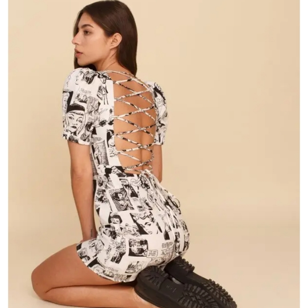 NWT RARE Reformation Lianne Magazine Comic Print Dress 10 - Picture 1 of 3